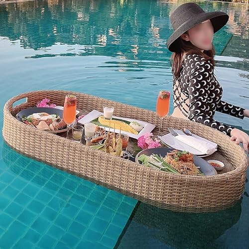 Elliptical Rattan Tray Outdoor Water Play Floating Tray Drink Floaties Tray for Pool Handmade Extra Large Refreshment Water Pool Tray (Color : Beige,Size : 100 * 50 * 20cm) von PRESSLAY