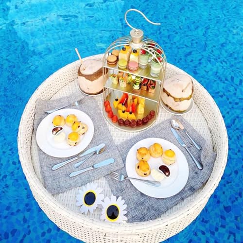 Floating Pool Tray,Round Swimming Pool Floats for Adults,Rattan Woven Swimming Pool Breakfast Tray with Handles,for Pool Serving Drinks and Parties Wedding von PRESSLAY