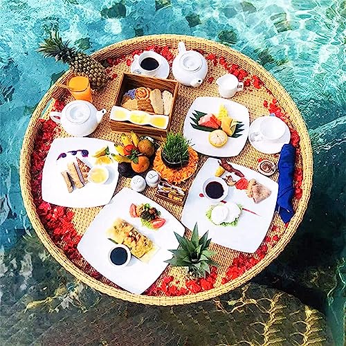 Floating Tray Floating Bar Table Serving Buffet Tray Swimming Pool Beach Party Float Breakfast,Swimming Pool Floats for Adults for Sandbars, Spas, Bath, and Parties,Apricot-80X80X20Cm von PRESSLAY