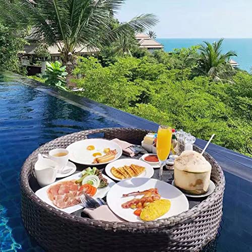 Floating Tray Floating Pool Tray Floating Serving Tray Round- Swimming Pool Floats for Adults, Spas, & Pool Parties - Floating Tray for Pool Serving Drinks, Floating Brunch,Brown-60Cm von PRESSLAY