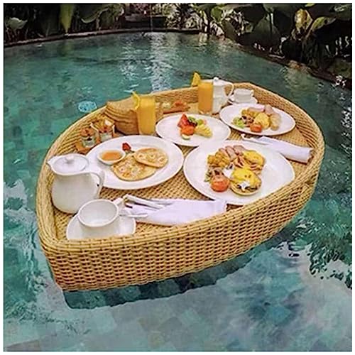 Floating Tray Swimming Pool Floating Tray Table,80 X 60 cm Floating Pool Tray,Rattan Woven Serving Tray,Floating Tray for Pool Serving Drinks, Brunch, Food On The Water - Adults' Favorite,Be von PRESSLAY