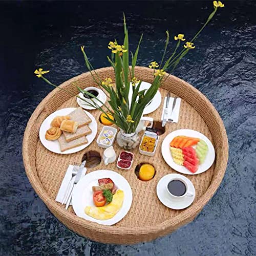 Floating Tray Swimming Pool Floating Tray Table,Rattan Woven Serving Tray,Swimming Pool Floats for Adults for Sandbars, Spas, Bath, and Parties | Floating Tray,Apricot-60Cm von PRESSLAY