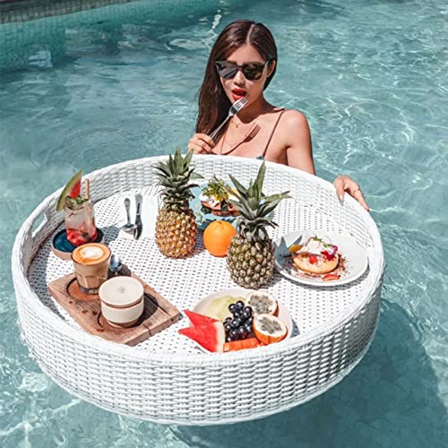 Floating Tray Swimming Pool Floating Tray Table,Rattan Woven Serving Tray,Swimming Pool Floats for Adults for Sandbars, Spas, Bath, and Parties | Floating Tray,White-80Cm von PRESSLAY