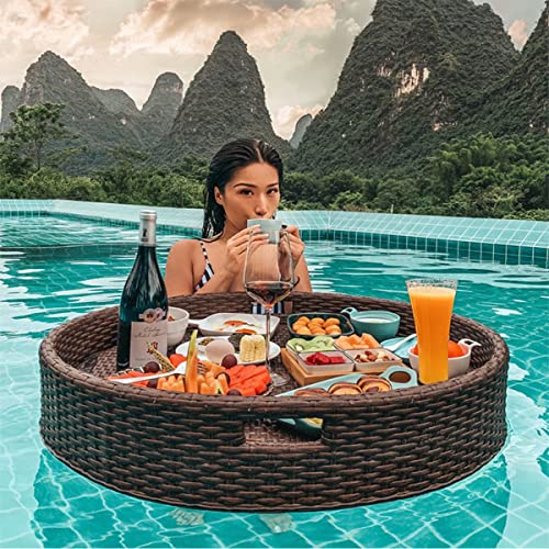 Floating Tray Table Bar Round, Swimming Pool Floats for Adults for Sandbars, Spas, Bath, and Parties | Floating Tray for Pool Serving Drinks,Food On The Water,60 * 60 * 20-Coffeecolor von PRESSLAY