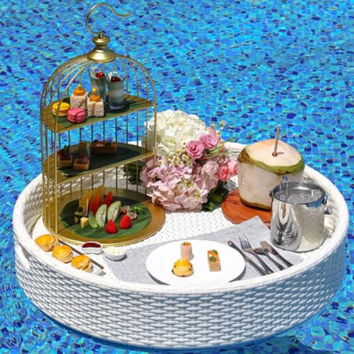 Swimming Pool Floating Tray,Round Rattan Large Floating Tray Table for Pool or Beach Party,Swimming Pool Floats for Adults von PRESSLAY