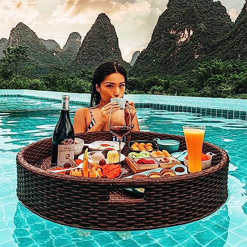 Swimming Pool Floating Tray Table - Rattan Woven Serving Tray for Sandbars,Spas,Bath,and Parties - Ideal Floating Tray for Adults von PRESSLAY