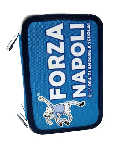 PRESTIGE & DELUXE Schuletui Forza Napoli 3 Etagen komplett + Schlüsselanhänger Fußball aus Metall, mehrfarbig, standard, Etui von PRESTIGE & DELUXE