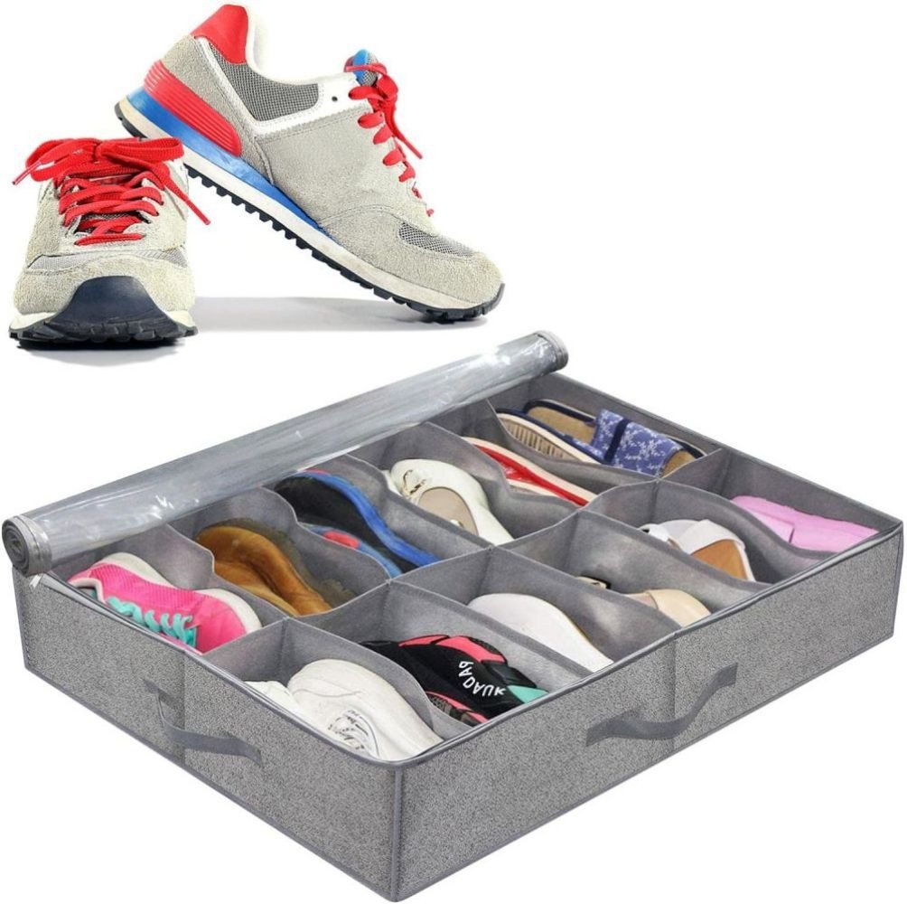 PRIISF Aufbewahrungsdose Schuhregal Schuhorganizer Schuhbox Schuhschrank Schuhkarton faltbarer (Schuh Organizer mit Klarsichthülle, Reißverschluss und Griff, Aufbewahrungsbox schuhboxen), Schuhaufbewahrung für Schuhen Stiefeln Kleidung Spielzeug Socken usw von PRIISF