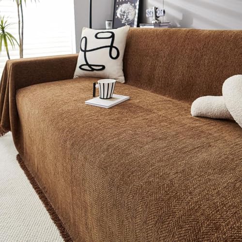 PRMTYUP 3-Sitzer-Sofabezug, Deckenbezug Für Schlafcouch, Sofaüberwürfe, Große Weiche Bezüge, Dekorativer Polstersofabezug, Sesselüberwurf Und Handtuchdecken,Braun,180 * 320cm von PRMTYUP