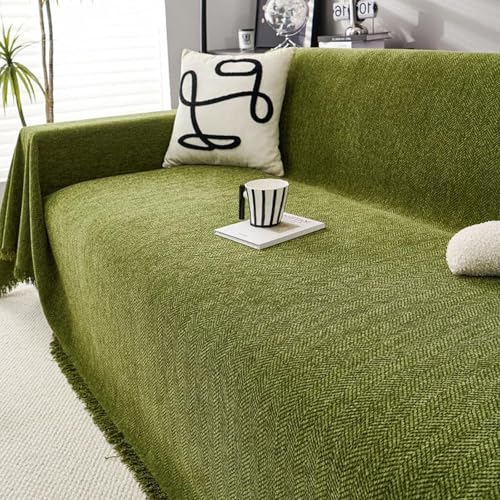 PRMTYUP 3-Sitzer-Sofabezug, Deckenbezug Für Schlafcouch, Sofaüberwürfe, Große Weiche Bezüge, Dekorativer Polstersofabezug, Sesselüberwurf Und Handtuchdecken,Grün,180 * 420cm von PRMTYUP