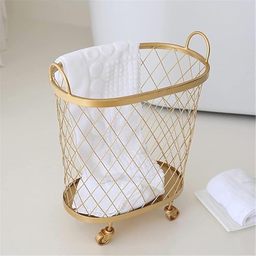 PRMTYUP 360° Rollender WäSchekorb, WäSchekorb Auf RäDern, Metallischer Aufbewahrungskorb FüR Spielzeug, Aufbewahrungsbox Aus Schmiedeeisen FüR Die KüChe, Mobiler Und Langlebiger,Gold PRMTYUP 360° Rollender WäSchekorb, WäSchekorb Auf RäDern, Metallischer Aufbewahrungskorb FüR Spielzeug, Aufbewahrungsbox Aus Schmiedeeisen FüR Die KüChe, Mobiler Und Langlebiger,Gold von PRMTYUP