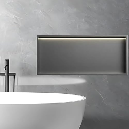 PRMTYUP LED-Duschnische Aus Edelstahl, Wasserdichtes Badezimmer Regal Mit Großer Kapazität, Für Die Installation Von Badezimmer-Aufbewahrung,Grau,62cm von PRMTYUP