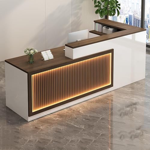 PRMTYUP Moderne Rezeption, Rezeptionstresen Mit Wellenpaneel Und Led-Lichtleiste, VerschließBare Schublade, FüR Salon-Empfangsraum KassenbüRo,15,140cm von PRMTYUP