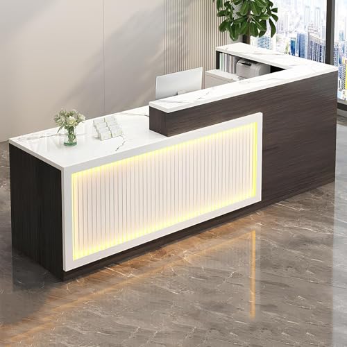 PRMTYUP Moderne Rezeption, Rezeptionstresen Mit Wellenpaneel Und Led-Lichtleiste, VerschließBare Schublade, FüR Salon-Empfangsraum KassenbüRo,25,120cm von PRMTYUP