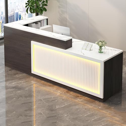 PRMTYUP Moderne Rezeption, Rezeptionstresen Mit Wellenpaneel Und Led-Lichtleiste, VerschließBare Schublade, FüR Salon-Empfangsraum KassenbüRo,26,140cm von PRMTYUP