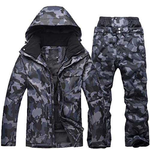 PRMTYUP Skianzug 2-Teilig, Herren-Skianzug, Camouflage-Skijacke Schneehosen-Set, Isoliert Wasserdichter Schneeanzug FüR MäNner, Wasserdicht, Atmungsaktiv Skijacke FüR Outdoor-Ski,Dark Gray 3,S von PRMTYUP