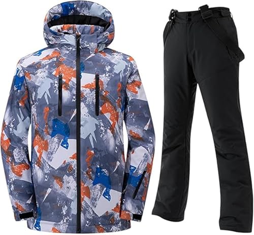 PRMTYUP Skijacke Und -Hose, Warme Snowboard-Schneemantel-Sets FüR Den Winter 2024, Winddichter, Wasserdichter, Isolierter Schneeanzug, Skianzug-Set Zum Skifahren,14,M von PRMTYUP