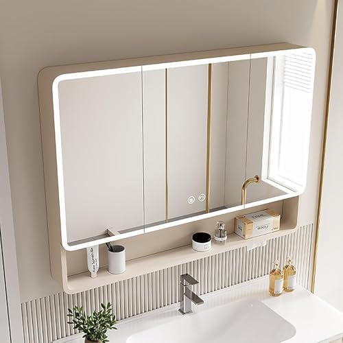 PRMTYUP Spiegel-Medizinschrank Mit Led, Badezimmerschrank Wandmontage, Moderner Medizinschrank Mit Antibeschlag, WandschräNke FüR Die Aufbewahrung Im Badezimmer üBer Der Toilette,B,100 * 88cm von PRMTYUP