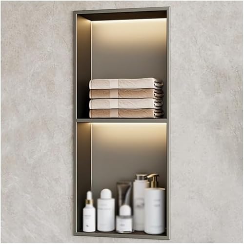 PRMTYUP Wandnische FüR Badezimmer, Moderne Duschnische Aus Edelstahl Mit Led-Licht, Wasserdichtes Badezimmerregal Zur Aufbewahrung, Keine Fliesen Erforderlich,Grau,70x28x12.5cm PRMTYUP Wandnische FüR Badezimmer, Moderne Duschnische Aus Edelstahl Mit Led-Licht, Wasserdichtes Badezimmerregal Zur Aufbewahrung, Keine Fliesen Erforderlich,Grau,70x28x12.5cm von PRMTYUP
