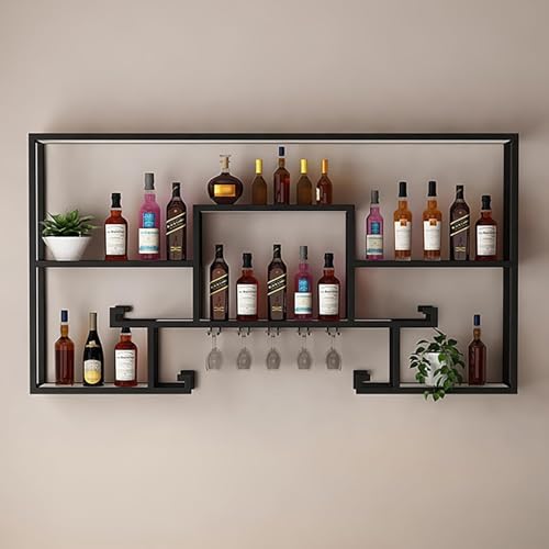 PRMTYUP Weinregal Aus Metall Wandmontage, 3-StöCkig Zum AufhäNgen Kelchregal Mit Led-Licht, GroßEs Barregal, Barregal FüR Schnapsflaschen, FüR Hausbars,Schwarz,100 * 20 * 80cm von PRMTYUP