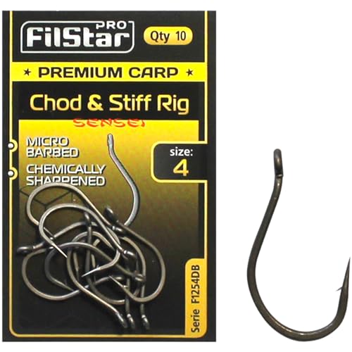 PRO FILSTAR 10 Stück Angelhaken Set Chod & Stiff Rig N4 - Haken für Karpfenangeln - Karpfen Angeln Zubehör - Pop Up Boilies Karpfenhaken - Carp Fishing Hooks - Angelzubehör Karpfen - Karpfen Rigs von PRO Filstar