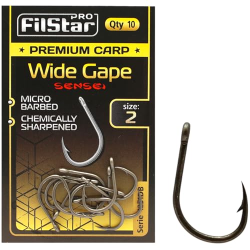 PRO FILSTAR 10 Stück Angelhaken Set mit Wide Gape Größe 2 - Haken für Karpfenangeln - Karpfen Angeln Zubehör - Pop Up Boilies Karpfenhaken - Carp Fishing Hooks - Angelzubehör Karpfen - Karpfen Rigs von PRO Filstar