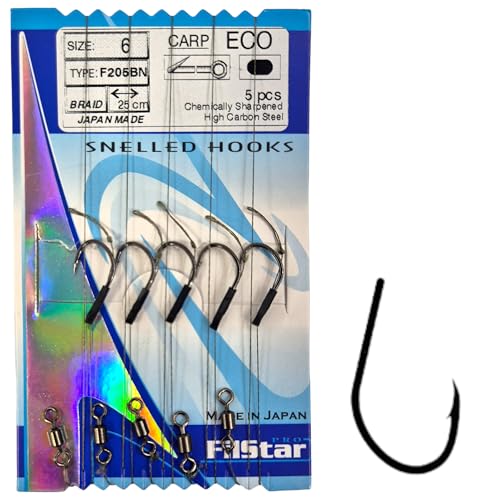PRO FILSTAR Angelhaken ECO CARP Set mit Vorfach & Wirbel 5 STK, N6, Flechtschnur 25cm - Angeln Karpfen Zubehör - Carp Fishing Hook - Boilies & Pellet Haken - Method Feeder – Vorfachschnur - Sport Set PRO FILSTAR Angelhaken ECO CARP Set mit Vorfach & Wirbel 5 STK, N6, Flechtschnur 25cm - Angeln Karpfen Zubehör - Carp Fishing Hook - Boilies & Pellet Haken - Method Feeder – Vorfachschnur - Sport Set von PRO Filstar