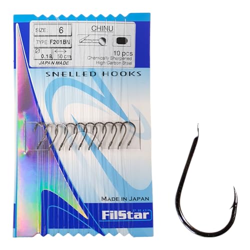 PRO FILSTAR Angelhaken Set mit Vorfach 10 Stück, N6 - Gebundene Haken mit Mono Angelschnur 50cm, Dia 0,18mm - Karpfenangeln - Karpfen Angeln Zubehör - Karpfenhaken - Carp Fishing Hooks – Angelzubehör von PRO Filstar