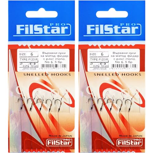 PRO FILSTAR Angelhaken Set mit Vorfach für Method Feeder 10 Stück, Größe 6, Monoschnur 10cm, DIA 0,25mm - Angeln Karpfen Zubehör - Ringhaken für Pellets - Ring Hook - Karpfen Rig Haken Set - Sport Set PRO FILSTAR Angelhaken Set mit Vorfach für Method Feeder 10 Stück, Größe 6, Monoschnur 10cm, DIA 0,25mm - Angeln Karpfen Zubehör - Ringhaken für Pellets - Ring Hook - Karpfen Rig Haken Set - Sport Set von PRO Filstar