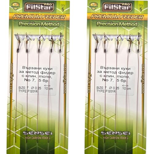 PRO FILSTAR Angelhaken Set mit Vorfach für Method Feeder 10 Stück, Größe 7, Monoschnur 10cm, Dia 0,25mm - Angeln Karpfen Zubehör - Hook with a Needle - Boilies Haken Set - Sport Set - Fishing Rig PRO FILSTAR Angelhaken Set mit Vorfach für Method Feeder 10 Stück, Größe 7, Monoschnur 10cm, Dia 0,25mm - Angeln Karpfen Zubehör - Hook with a Needle - Boilies Haken Set - Sport Set - Fishing Rig von PRO Filstar