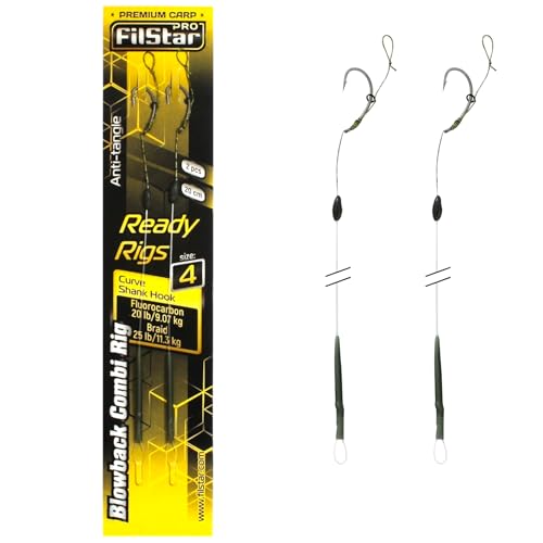 PRO FILSTAR Karpfenangeln Blowback Combi Rig Angelhaken N4, Fluorocarbon Vorfach 9kg, Flechtschnur 11kg - Аnti Тangle Sleeve - Curve Shank Hook - Pop Up Angel Köder - Boilies Haar Rig, Karpfen Angeln PRO FILSTAR Karpfenangeln Blowback Combi Rig Angelhaken N4, Fluorocarbon Vorfach 9kg, Flechtschnur 11kg - Аnti Тangle Sleeve - Curve Shank Hook - Pop Up Angel Köder - Boilies Haar Rig, Karpfen Angeln von PRO Filstar