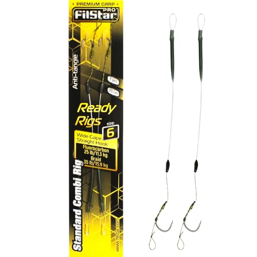 PRO FILSTAR Karpfenangeln Combi Rig Angelhaken Wide Gape N6, Fluorocarbon Vorfach 20cm, Аnti Тangle Sleeve, Flechtschnur - Pop Up Angel Köder - Boilies Haar Rig - Karpfen Angeln Zubehör - Carp Fishing PRO FILSTAR Karpfenangeln Combi Rig Angelhaken Wide Gape N6, Fluorocarbon Vorfach 20cm, Аnti Тangle Sleeve, Flechtschnur - Pop Up Angel Köder - Boilies Haar Rig - Karpfen Angeln Zubehör - Carp Fishing von PRO Filstar
