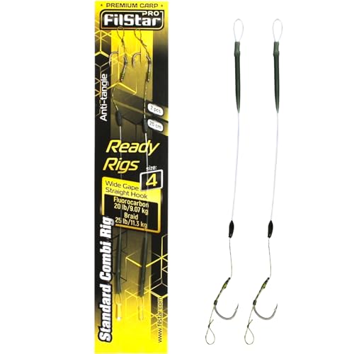 PRO FILSTAR Karpfenangeln Combi Rig Wide Gape Angelhaken N4, Fluorocarbon Vorfach 20cm, Аnti Тangle Sleeve, Flechtschnur - Pop Up Angel Köder - Boilies Haar Rig - Karpfen Angeln Zubehör - Carp Fishing PRO FILSTAR Karpfenangeln Combi Rig Wide Gape Angelhaken N4, Fluorocarbon Vorfach 20cm, Аnti Тangle Sleeve, Flechtschnur - Pop Up Angel Köder - Boilies Haar Rig - Karpfen Angeln Zubehör - Carp Fishing von PRO Filstar