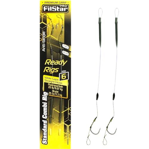PRO FILSTAR Karpfenangeln Combi Rig Wide Gape Angelhaken N6, Fluorocarbon Vorfach 20cm, Аnti Тangle Sleeve, Flechtschnur - Pop Up Angel Köder - Boilies Haar Rig - Karpfen Angeln Zubehör - Carp Fishing PRO FILSTAR Karpfenangeln Combi Rig Wide Gape Angelhaken N6, Fluorocarbon Vorfach 20cm, Аnti Тangle Sleeve, Flechtschnur - Pop Up Angel Köder - Boilies Haar Rig - Karpfen Angeln Zubehör - Carp Fishing von PRO Filstar