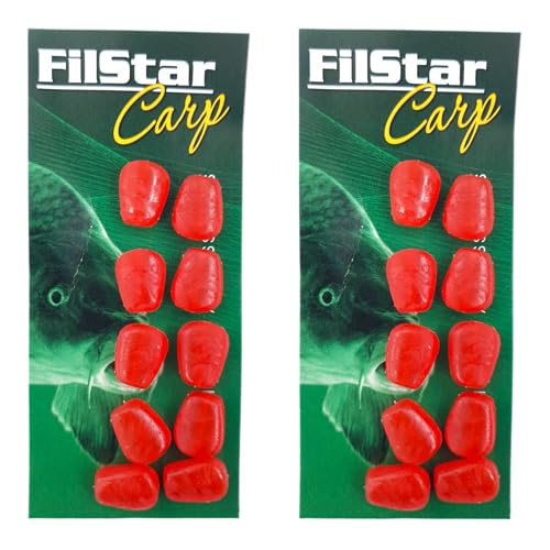 PRO FILSTAR Kunstköder Set Mais 20 Rot Stück - Künstlicher Karpfen Angelköder Set - Karpfenköder - Angel Köder - Haken Angelzubehör - Weichen Köder - Boilies Stopper - Method Feeder Bait – Gummiköder von PRO Filstar