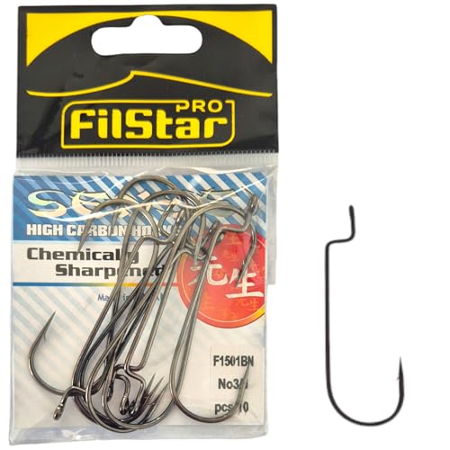 PRO FILSTAR Offset Haken Set 10 STK N3/0 – Wurmhaken - Cheburashka Haken - Dropshot Haken - Jighaken für Gummifische Montage - Jig Head - Fishing Hooks Sport Set - Zander & Hecht & Forelle Angelhaken von PRO Filstar