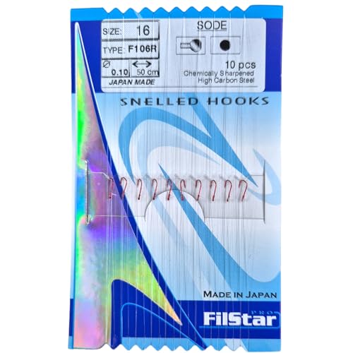 PRO FILSTAR Rotes Angelhaken Set mit Vorfach 10 Stk, Größe 16, Mono Angelschnur 50cm,DIA 0,10mm - Schleien & Weißfische Gebundene Haken - Fishing Hook - Vorfachschnur - Monofiler Vorfächer - Sport Set PRO FILSTAR Rotes Angelhaken Set mit Vorfach 10 Stk, Größe 16, Mono Angelschnur 50cm,DIA 0,10mm - Schleien & Weißfische Gebundene Haken - Fishing Hook - Vorfachschnur - Monofiler Vorfächer - Sport Set von PRO Filstar