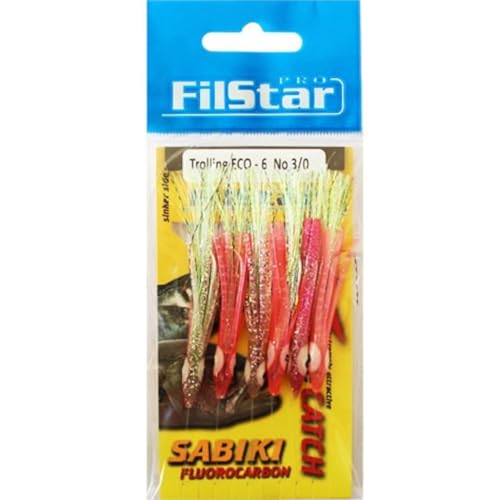 PRO FILSTAR Sabiki Octopus Rig mit 6 Angelhaken N3/0 - Fluorocarbon Vorfach Dia 0,50mm - Hering Köder - Meeresangeln Makrelenvorfach & Heringsvorfach - Heringsangeln - Makrele & Blue Fish Angelköder von PRO Filstar