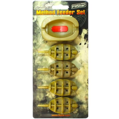 PRO Filstar Inline Method Feeder Set 4+1 - Angelzubehör für Karpfenangeln - Flat Method Futterkorb Angeln 15/20/25/35g - Angelset Komplett Profi - Grundangeln - Karpfen Zubehör für Feederrute PRO Filstar Inline Method Feeder Set 4+1 - Angelzubehör für Karpfenangeln - Flat Method Futterkorb Angeln 15/20/25/35g - Angelset Komplett Profi - Grundangeln - Karpfen Zubehör für Feederrute von PRO Filstar