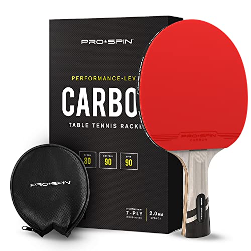 PRO SPIN Carbon Tischtennisschläger | 7-lagiges Schlägerblatt, Offensiv-Gummi, 2,0-mm-Polster, Hochwertige Schutzhülle | Verbessern Sie Ihr Spiel mit dem Elite Series Carbon von PRO SPIN