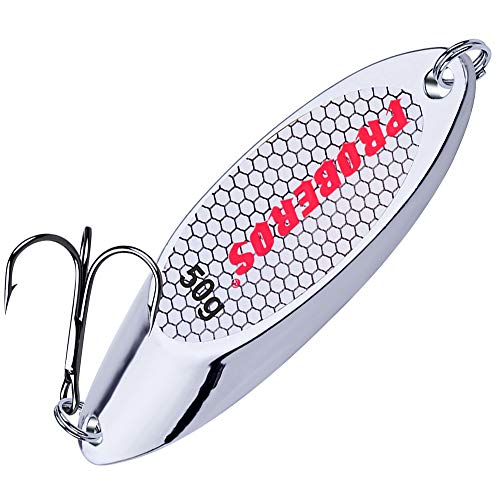 PROBEROS Angellöffel, Köder, Barschköder, Jiggingköder, Tackle mit Drillingshaken, Hartmetalllöffel, Angelköder, Gewichtspicker, 10 Stück/Packung, 50 g, Silber PROBEROS Angellöffel, Köder, Barschköder, Jiggingköder, Tackle mit Drillingshaken, Hartmetalllöffel, Angelköder, Gewichtspicker, 10 Stück/Packung, 50 g, Silber von PROBEROS