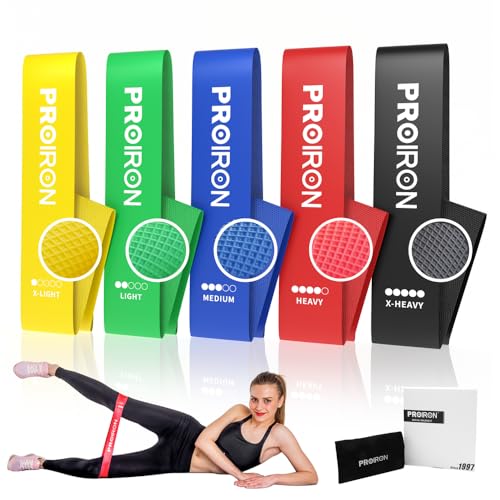 PROIRON Fitnessbänder Widerstandsbänder Anti-Rutsch Fitnessband Gymnastikband aus Naturlatex für Muskelaufbau Pilates Yoga Gymnastik usw 5er Set Latex Loop Bänder Set 5-Stärken… von PROIRON