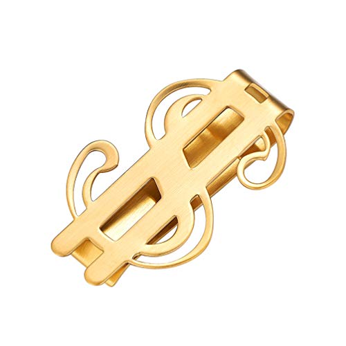 PROSTEEL Herren Geldscheinklammer Geldclip mit Dollar Zeichen 18k vergoldet Halter für Visitenkarte Kreditkarte Geldscheine Brieftasche Vatertag Neujahr Personalisiert, Gold von PROSTEEL