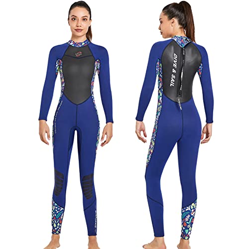 Neoprenanzug Damen 3MM Lang Neopren Reißverschluss Tauchanzug Warm Thermo Halten Ultra Stretch Blau Nassanzüge PROTAURI Wetsuit,UV Schutz Badeanzug für Schnorcheln/Surfen/Kanufahren/Schwimmen von PROTAURI