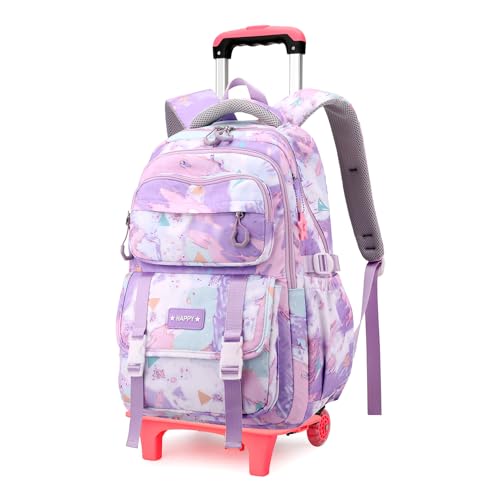 PROTAURI Kinder Rollender Rucksack - Mädchen Jungen Wasserdichtes Schülergepäck Primäre Schultasche Trolley-Buchrucksack mit 6 Rädern für 7-12 Jahre von PROTAURI