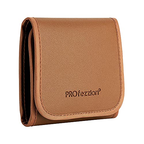 PROfezzion Objektivfiltertasche, Schutzfiltertasche 3 Taschen mit Mikrofaser-Reinigungstuch für Canon Sony Nikon, Kamera-Filter Wallet Braun von PROfezzion