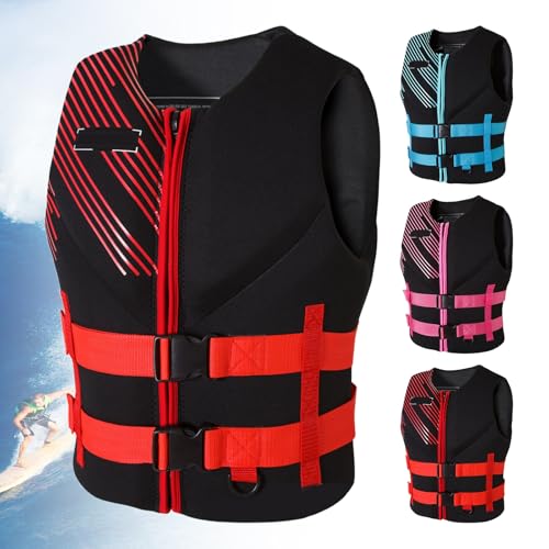 Schwimmweste, Neopren-Schwimmweste, Schwimmweste for Erwachsene und Kinder, verstellbare Schwimmweste for Kajakfahren, Schnorcheln, Wassersport(Red,3XL(75-90KG)) von PRPRP