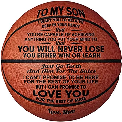 PRSTENLY Einzigartiges geschnitztes Basketballgeschenk, Souvenir für Sohn, You Will Never Lose-Lieve von Eltern, braun, Basketball-Mom Gives Son von PRSTENLY