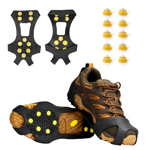 PRZRAO 2 Stück Steigeisen Con 20 Spikes für Schuhe Winter Steigeisen für Bergschuhe Herrenstil Antirutsch Schuhspikes Spikes Schuhe für Grödeln Wandern Bergsteigen Klettern (L 40-43) von PRZRAO