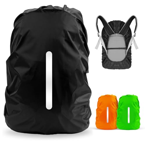 PRZRAO 3 Stück Rucksack-Regenabdeckung, 30L-40L Regenschutz für Rucksack mit reflektierenden Streifen, Rucksackabdeckung für Regen, wasserdichte Rucksackabdeckung für Radfahren, Wandern, Camping von PRZRAO